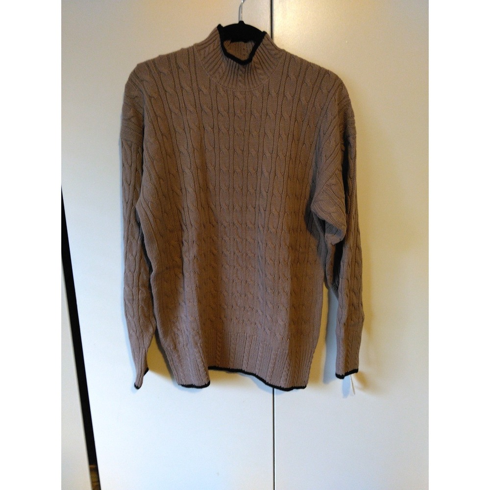 Vintage Women's Cable Knit Fisherman Sweater Size L Brown Mock Turtleneck